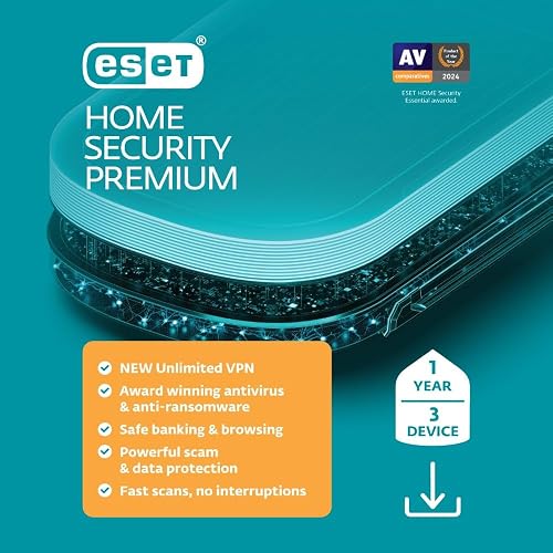 ESET Home Security Premium | Antivirus | 2025 Edition | 3 Devices | 1 Year| Unlimited VPN | Privacy Protection | Ransomware | Anti-Theft | Digital Download [PC/Mac/Android]