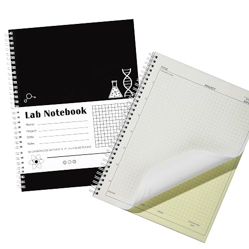 Carbonless Lab Notebook - 50 Carbonless Sets(8.5'' X 11''), Carbon Copy Science Notebook with Scientific Grid Pages for Chemistry & Engineering, Students & Researchers, Wire-O Binding (1, Black)