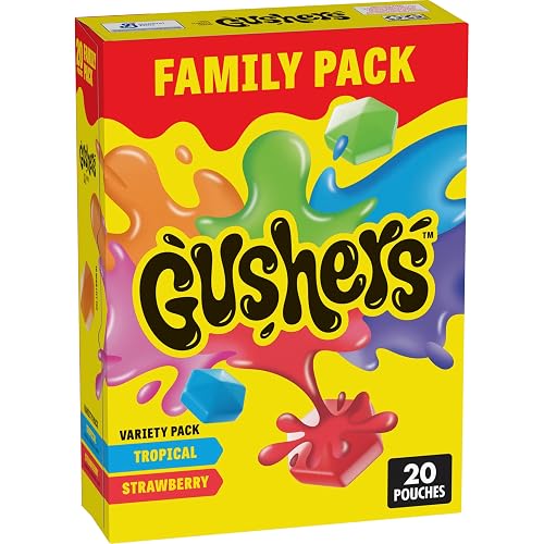 Gushers Tropical & Strawberry Fruit Flavored Snacks, 20 ct, 16oz | Fun Halloween Treats, Juicy Liquid Center, Gluten-Free & Gelatin-Free, Good Source of Vitamin C, Great for Lunchboxes