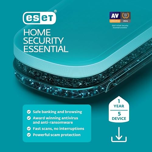 ESET Home Security Essential | Antivirus | 2025 Edition | 5 Devices | 1 Year | Safe Banking | Privacy Protection | IOT Protection | Ransomware | Digital Download [PC/Mac/Android]