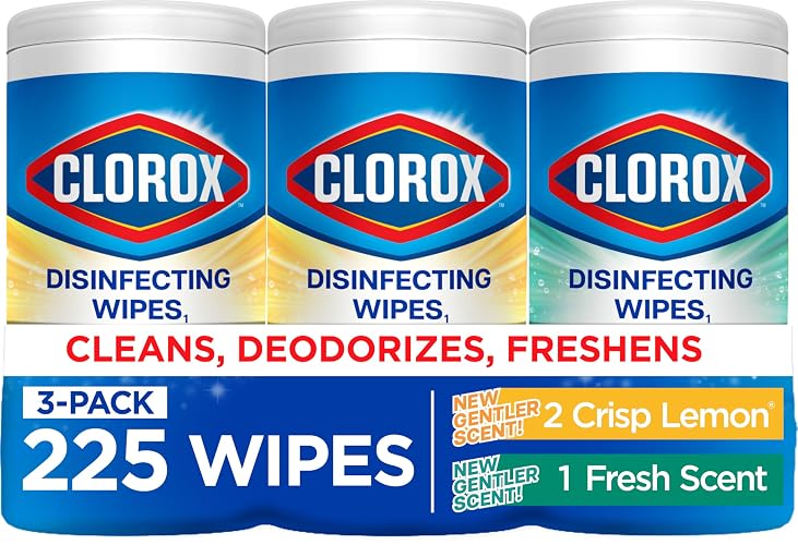 Clorox Disinfecting Wipes Variety Pack Bleach Free 75 Count 3 Pack | Antibacterial surface cleaner, kills 99.9% of germs and viruses, fresh and crisp lemon fragrance, multi-surface sanitizing