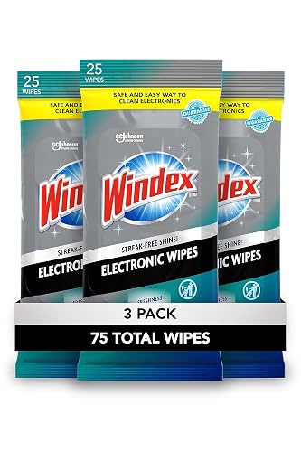 Windex Electronic Cleaning Wipes, Anti-Static, 25 Count (3-Pack) | Ammonia-Free, Pre-Moistened Wipes for Monitors, Screens, Laptops, TVs, Phones & More, Resealable Pack with Freshness Lock