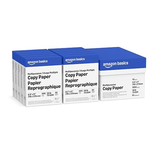 Amazon Basics Multipurpose Copy Printer Paper, 20 lb, 8.5 x 11 Inches, 10 Reams (5,000 Sheets), 92 Bright White