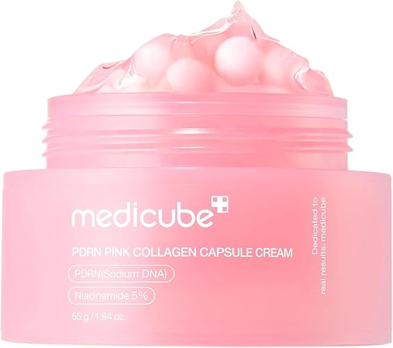 medicube Capsule Cream with Salmon DNA PDRN, Glow & Firming Moisturizer | Lightweight Daily Cream with Pink PDRN & Collagen Capsules for Hydration, Glow & Uneven Tone Care, 1.94 oz.