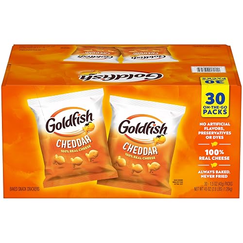 Goldfish Cheddar Crackers, 1.5 oz. Snack Packs, 30 Count | Baked Cheddar Cheese Crackers in Individual Lunch Snack Packs, After-School Snacks for Kids, Travel and More
