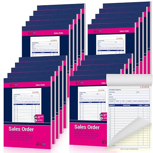 20 Pack Sales Order Books, 2-Part Carbonless Forms, 5-7/16 x 8-7/16 in | Each book contains 40 numbered white/yellow duplicate sets for clear records, easy tear-off and everyday business use