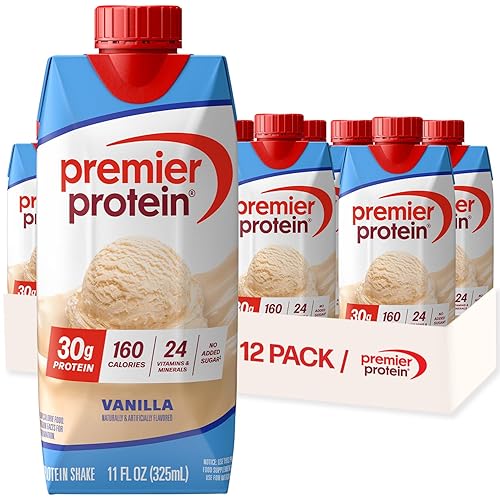 Premier Protein 30g High Protein Shake, Vanilla, 12 Pack | 160 Calories, 24 Vitamins & Minerals, No Added Sugar, Supports Muscle Health, Gluten-Free, 11 oz