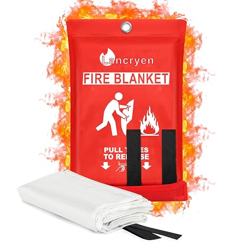 Lancryen Emergency Fire Blanket, Fire Extinguisher Blanket, Fire Suppression Fabric, Flame Retardant Towel Fire Safety Cloth for Home, Kitchen, School, Grill, Car, Office, Warehouse(40” x 40”)