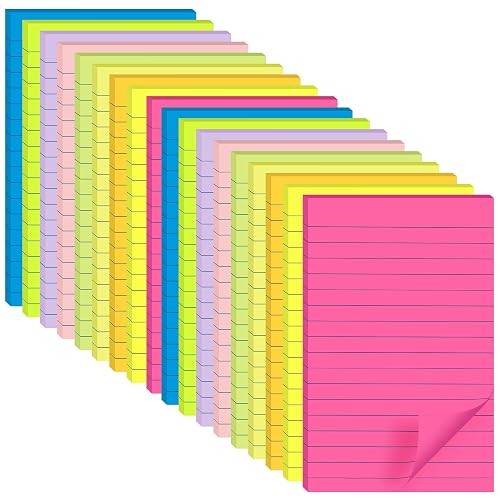 (18 Pads) Lined Sticky Notes 4x6 in Post, 9 Bright Colors | School Supplies and Oﬃce Supplies, Super Sticky Self-Stick Pads, Recyclable, Easy to Post for Home, Office, School
