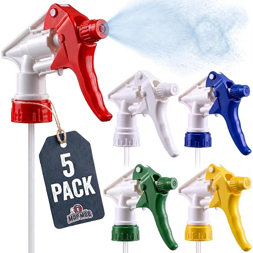 Leak-Free, Chemical Resistant Spray Head 5 Pk Industrial Spray Heads Only (No Bottles) for Auto/Car Detailing, Window Cleaning and Janitorial Supply. Heavy Duty Low-Fatigue Trigger and Nozzle.