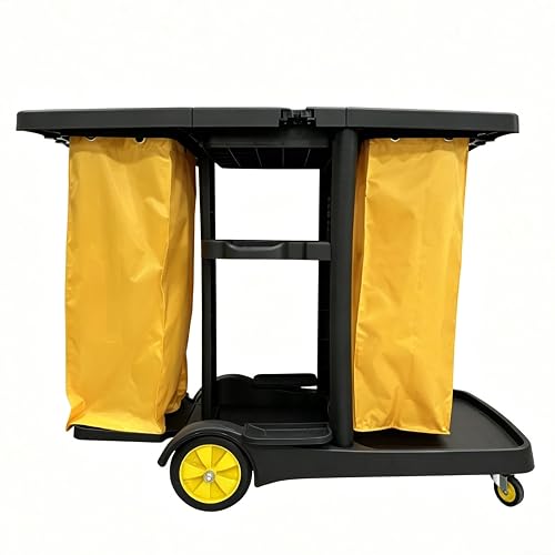 Commercial Cleaning Cart, Multifunctional Cleaning Trolley on Wheels Equipped with Two Oxford Cloth Bags, Janitorial & Sanitation Supplies Cart for Hotel Shopping Mall Office