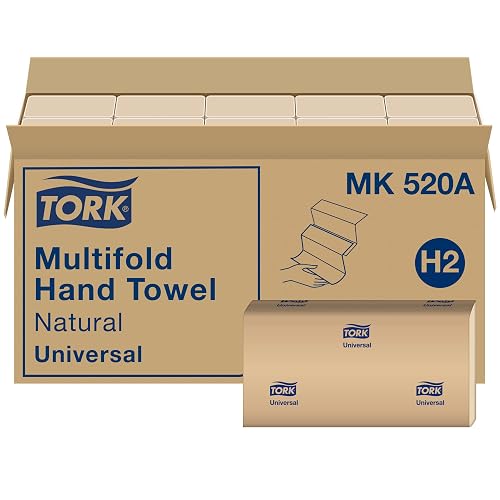 Tork Multifold Hand Towel, Natural, 16 packs x 250 sheets, MK520A | Compatible with H2 Dispensers, 1-Ply, 100% Recycled, FSC Certified