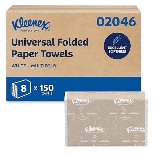 Kleenex Professional Multifold Paper Towels, Bulk, 8 x 150 Sheets (02046) | Universal, Premium Tier, Absorbency Pockets, White, Compatible with Universal Folded Towel Dispensers