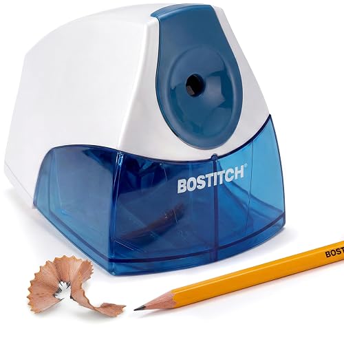 Bostitch Electric Pencil Sharpener, Standard Pencils, Blue | Extended Cutter Life, High-Capacity Shavings Tray, Compact Design, Safety Features, Stall Free Motor