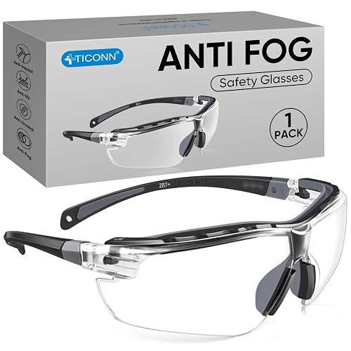 TICONN Anti-Fog Safety Glasses for Men & Women, ANSI Z87.1 Eye Goggles | UV Eye Protection, Adjustable Arms, Lightweight Frame, Scratch-Resistant Lenses, Perfect for Construction, Cycling
