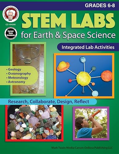Mark Twain Grades 6-8 STEM Labs Activity Book, Earth and Space Science Workbook, Middle School Books With Geology, Oceanography, Meteorology, Astronomy Activities