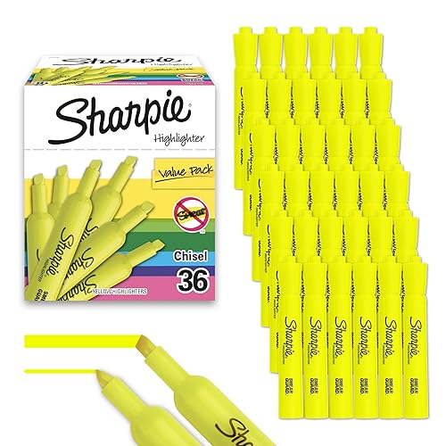 Sharpie Tank Highlighters, Chisel Tip, Yellow Highlighters, Essential Office & School Supplies, Teacher Must Haves, Quick-Drying, Smear-Resistant, Bulk 36-Pack