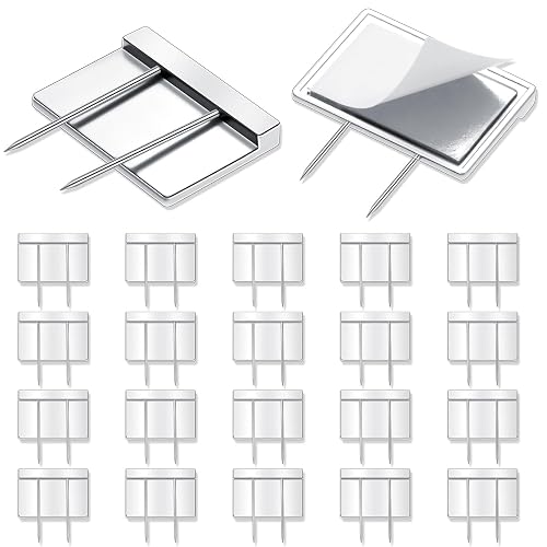 Amylove Silver Cubicle Pins Long Partition Clips Nameplate Holder, 20 Pcs | 3 Prong Design for Fabric Mounting, Push Pins on Office Corkboard Walls, Metal Clips for Cubicle Panel Attachment