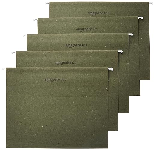 Amazon Basics Hanging File Folders with Adjustable Tabs, Sturdy Expandable Document Organizer, Letter Size 8.5x11 inch, Green, 25-Pack