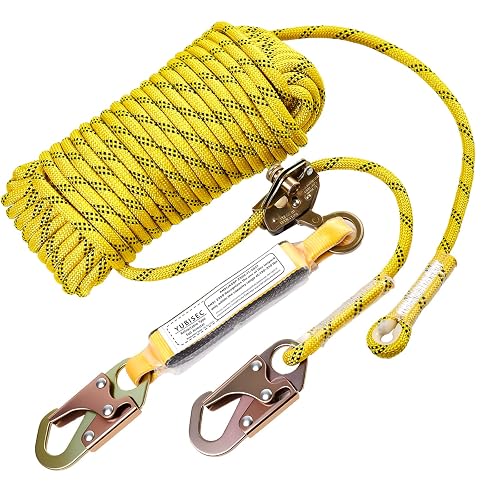 Yubisec Rope Harness Safety Lanyard 100FT, Vertical Lifeline Assembly | Grab Snap Hooks Shock Absorber, Fall Protection Tree Climbing Lifeline Kit, Heavy Duty Roof Safety