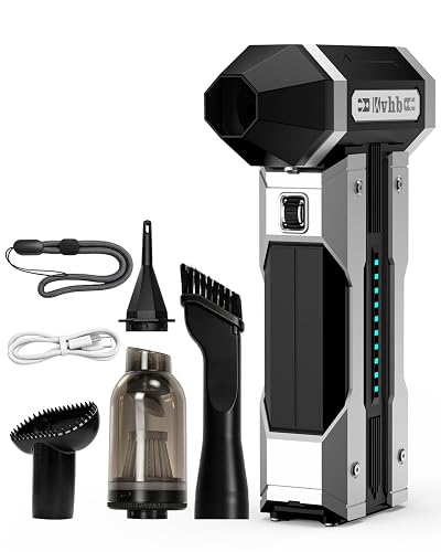 KVHB Compressed Air Duster - 130000RPM Brushless Motor Electric Air Duster, 10-Speed Adjustable, 8000mAh Rechargeable Cordless Mini Blower with LED Light for PC, Computer Keyboard,Electronics Cleaning