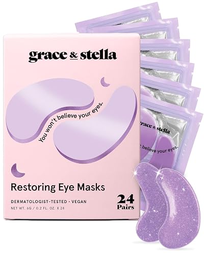 grace & stella Retinol Under Eye Patches for Wrinkles (Purple,24 Pairs) | Restoring Gel Under Eye Masks with Hyaluronic Acid - Birthday Gifts for Women, Stocking Stuffers for Women - Vegan Skin Care