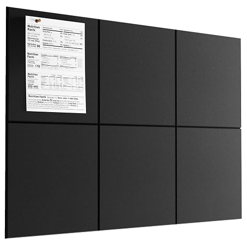 MaxGear Felt Bulletin Board 36" x 24", Black Felt Wall Tiles Push Pins | Cork Board For Walls Alternative, 6 Pack 11.8" x 11.8" Wall Panels, Pin Board Custom Layout Design, Office Decor Home Decor