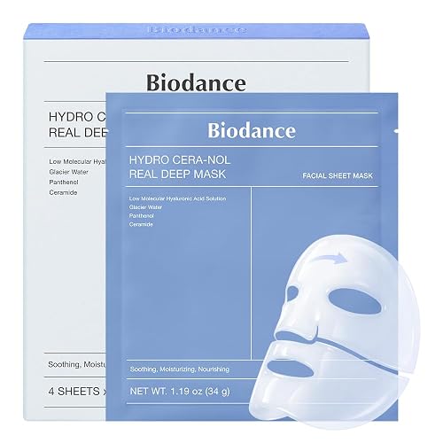 BIODANCE Hydro Cera-nol Real Deep Mask for Moisturizing & Soothing (4ea) | Overnight Hydrogel Hydrating Face Mask, Dry Sensitive Skin Barrier Care, Gifts for Women, Stocking Stuffers, Korean Skin Care