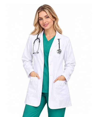 Utopia Wear White Medical Lab Coat Women Mid Length Long Sleeve for Classroom 3 Pockets