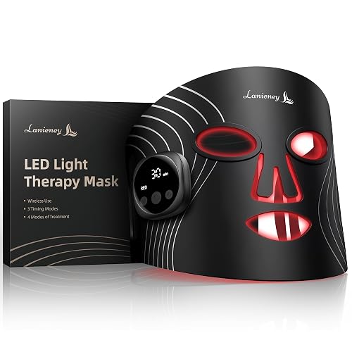 Lanieney Red Light Therapy Mask for Face, Wireless LED Face Mask | Rechargeable, 4 Light Therapy Modes, 850nm Near Infrared, 400 LED Beads, Adjustable Timer, At-Home Skincare, Model 2458