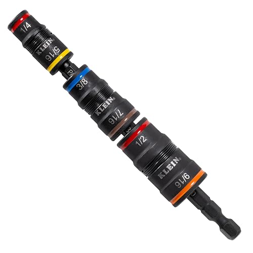 Klein Tools 32933 7-in-1 Impact Driver, SAE Impact Rated Socket Set, 5-Inch | 3 Flip Sockets with 6 Hex Driver Sizes and 1/4-Inch Bit Holder, 5-Inch Shaft
