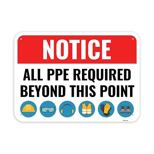 1PC PPE Safety Sign, 14 x 10 Inches - Aluminum - Construction Area Signs For Workplace Site - Personal Protective Equipment