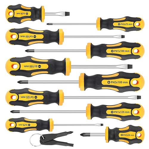 Amartisan 10-Piece Magnetic Screwdrivers Set | 5 Phillips and 5 Slotted Tips Professional Cushion Grip Screwdriver Set 2pcs Portable Multifunction Key Mini Screwdriver
