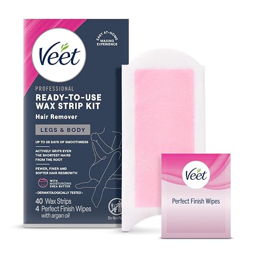 VEET Ready-To-Use Waxing Kit For Women | Wax Strips For Body Hair Removal, Wax Kit For Ingrown Hair Treatment, Personal Care Product, Hair Remover | 40ct Waxing Strips, 4ct Body Wipes