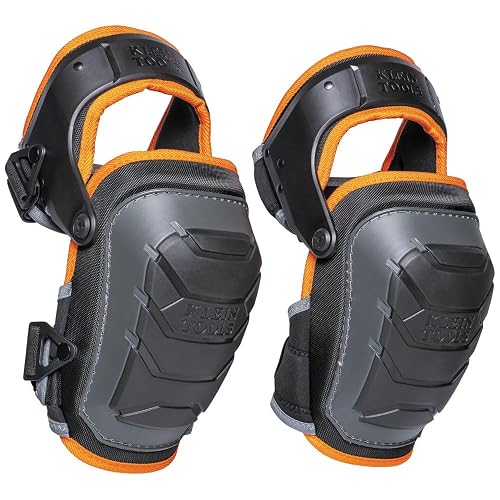 Klein Tools 60491 Knee Pads, Hinged Gel Foam, Black | Heavy-Duty Gel Foam Protective Knee Pads with Quick-Fasten Buckle and Thigh Strap