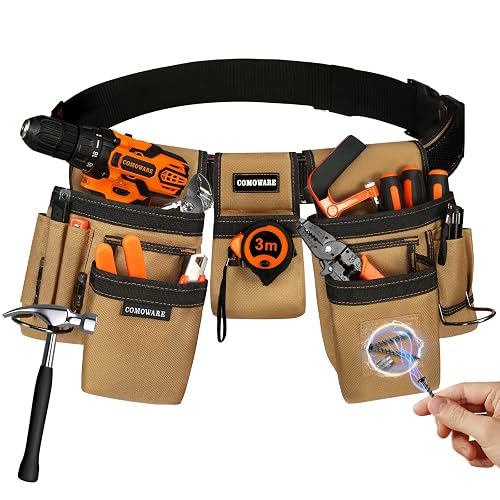Tool Belt with Adjustable Belt & Magnetic Zone, 17-Pocket Detachable System | Gift for Men,Heavy Duty Utility Toolbelt Adjustable Waist Tool Holder Belt for Electricians,Carpenter,Construction Workers