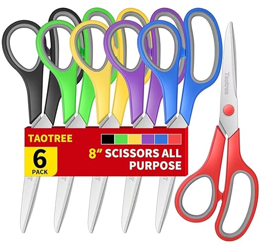Scissors Bulk Set of 6-Pack, Taotree 8"Scissors All Purpose Heavy Duty | Sharp Shears for Office School Supplies, School Student Teacher Adult Home Art Craft Sewing Fabric, Scrapbook, Comfort Grip