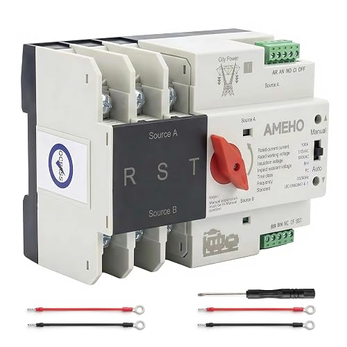 AMEHO Automatic Transfer Switch 110V, 100A Manual & Auto Dual Power Transfer Switch for Home Generator, 50/60Hz ATS for RV Industrial Emergency Power Supply (ATS-3P)