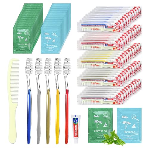 20 Bulk Hygiene Kits,Disposable Toothbrushes with Toothpaste and Comb | Individually Wrapped Basic Toiletry Kits Travel Size Shampoo and Body Wash for Homeless Hotel,Air Bnb,Charity