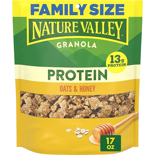 Nature Valley Oats & Honey Protein Granola, Family Size, 17 oz | 50% More Than 11 oz Pouch, 13g Protein & 33g Whole Grain per Serving, Good Source of Fiber