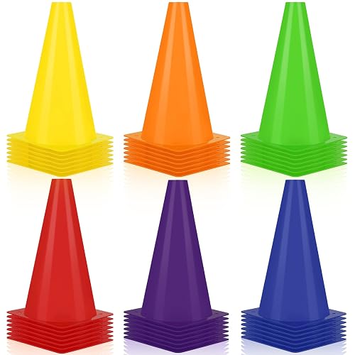 Hoteam 30 Pcs Traffic Cones Plastic Sport Agility Train | Safety Cones Soccer Practice Equipment for Basketball Football Drills Exercise, Outdoor Activity and Events