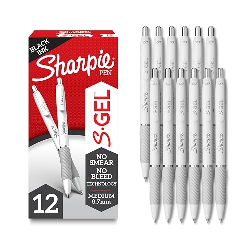 Sharpie S-Gel Gel Pens, Pearl White Body, Black Ink, Medium Point (0.7mm), 12 Count - For Journaling, Writing, Note-Taking, School, Office Supplies