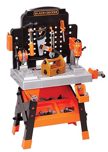 Black+Decker Kids Workbench, Power Tools Workshop, 75-Piece Tool Set | 75-Piece Tool Set | Drill Press, Miter Saw & Flashlight | Real Black+Decker Look | Hours of Play | Ages 3-5
