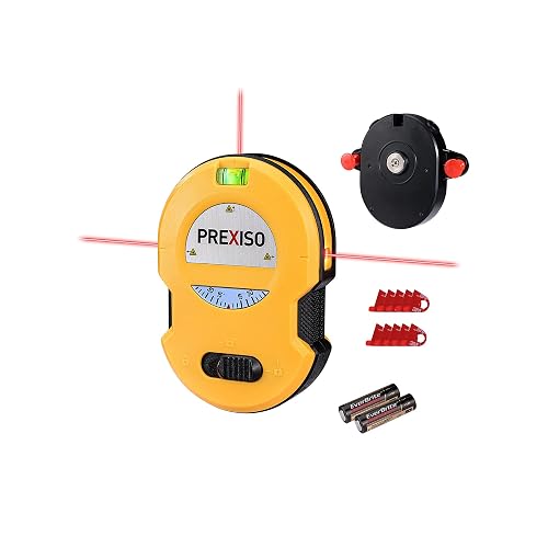 PREXISO Multi Surface Laser Level LED Light Vial, Cross Line Laser | Horizontal & Vertical Lines, Wall Mount, 2 Pins, 10 Sticker, 2 AA Batteries for Hanging Frames & Picture, Wall Marking