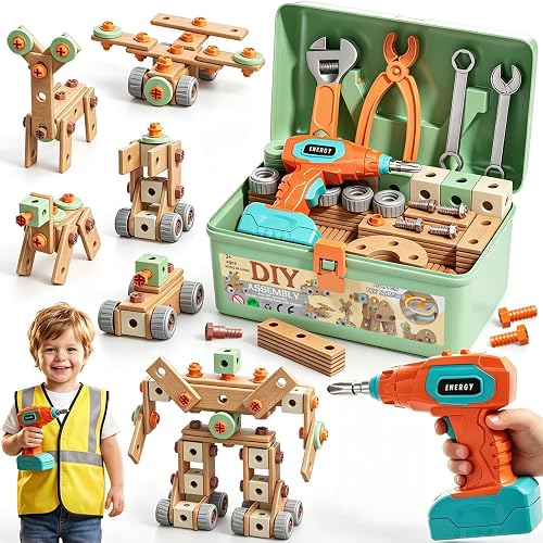 CUTE STONE 168Pcs Kids Tool Set with Electric Drill Toy, Building Kit | Toddler Play Tools with Vest & Storage Box, Montessori STEM Pretend Play Kit, Construction Building Toy Gift for kid Ages 3-6