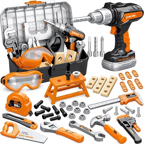 Kids Tool Set, Toddler Tool Set with Toy Drill & Tool Box for Ages 3-5 Boys | 46 Pcs Kids Tool Kit for Toddlers, Construction Pretend Play Toys, Christmas Birthday Gifts for Boys & Girls Ages 3 4 5 6 7 8