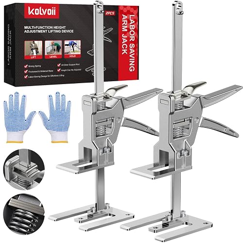 Kolvoii Labor Saving Arm Jack 2 Pack, 9.5 in Lift Range, Hand Lifting Jack | Stainless Steel and Aluminum Arm Jack with 9.5 in Lift Range for Cabinet, Door, Window, Drywall and Furniture Installation