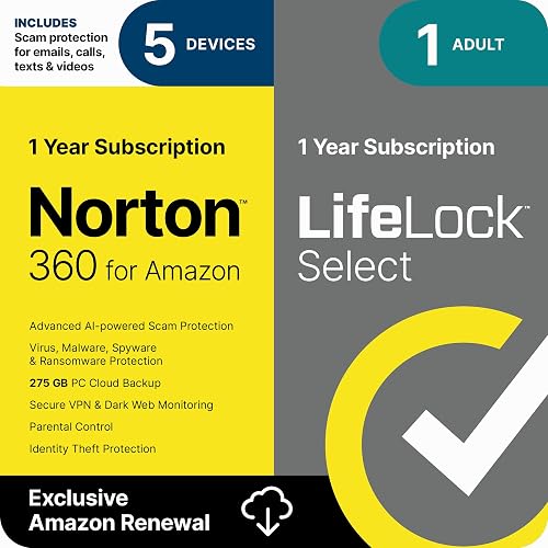 Norton 360 with LifeLock Select, 5 Devices, 1 Yr [Subscription] | All-in-One Device, Privacy & Identity Protection; Activation Required