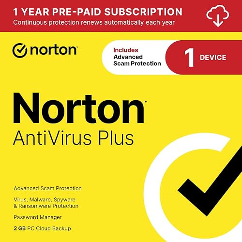 Norton AntiVirus Plus 2027, 1 Device, Auto-Renews [Download] | Includes Scam Protection, Advanced VPN, Dark Web Monitoring, & PC Cloud Backup