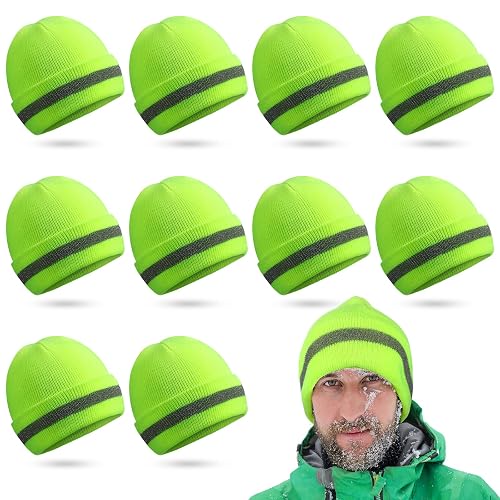 Tarpop Safety Beanie Bulk Reflective Beanie Knit Hat | High Visibility Hat, Winter Unisex Cap, Reflective Stripe, for Running Biking Guard, Warm Outdoor Night Visibility Safety